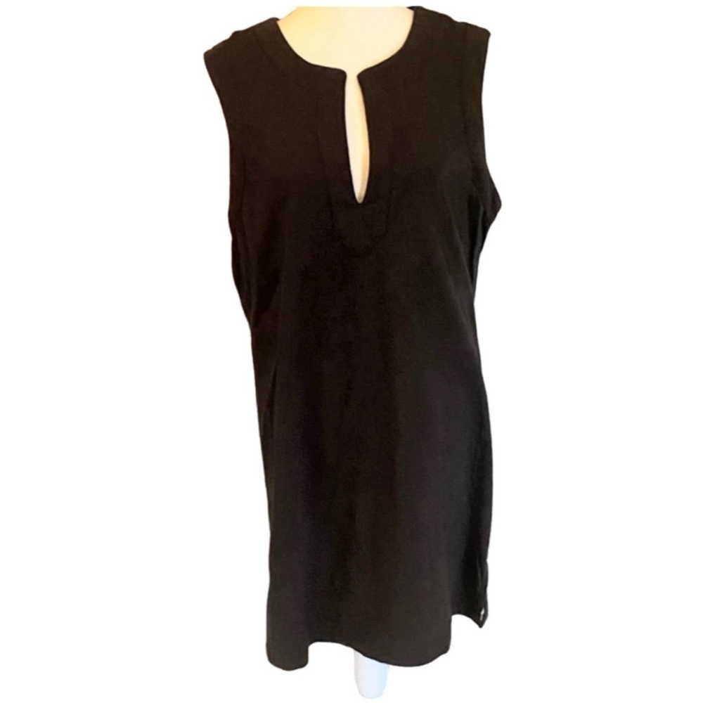 Lands End Dark Brown Sleeveless Sheath Dress. Size L (14/16). 100% Cotton.